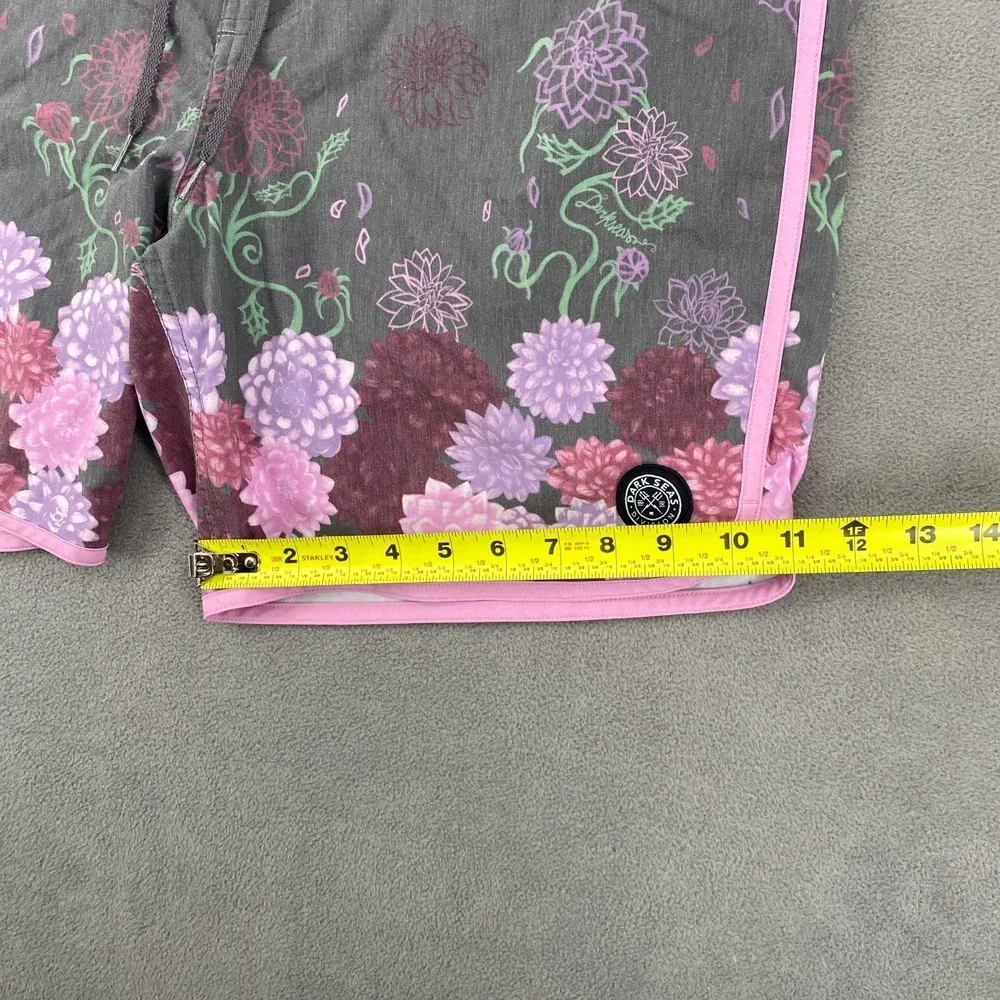Dark Seas Swim Trunks Mens 36 Gray Pink Floral Stretch Drawstring Surfing Beach
